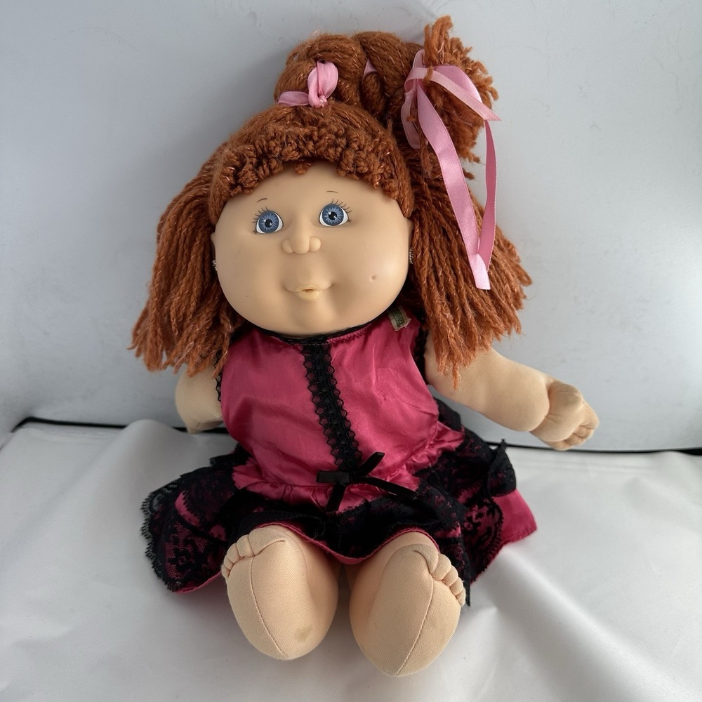 1991 Cabbage Patch CPK Kissin' Kids Red Hair Green Eyes Pink Satin Outfit